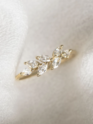 Diamond Leaf Ring 14k Gold - Freya