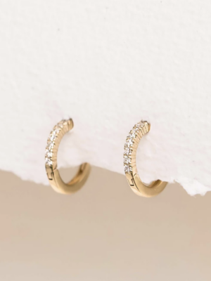 14k Yellow Gold Diamond Huggie Earrings - Susanna