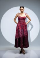 Rosette Corset Batik Midi Dress