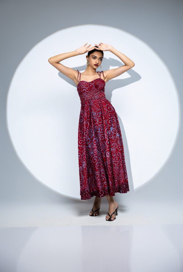 Rosette Corset Batik Midi Dress