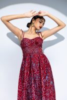 Rosette Corset Batik Midi Dress