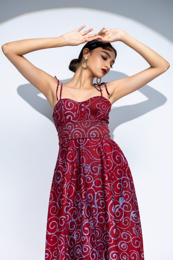 Rosette Corset Batik Midi Dress