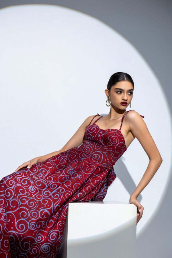 Rosette Corset Batik Midi Dress