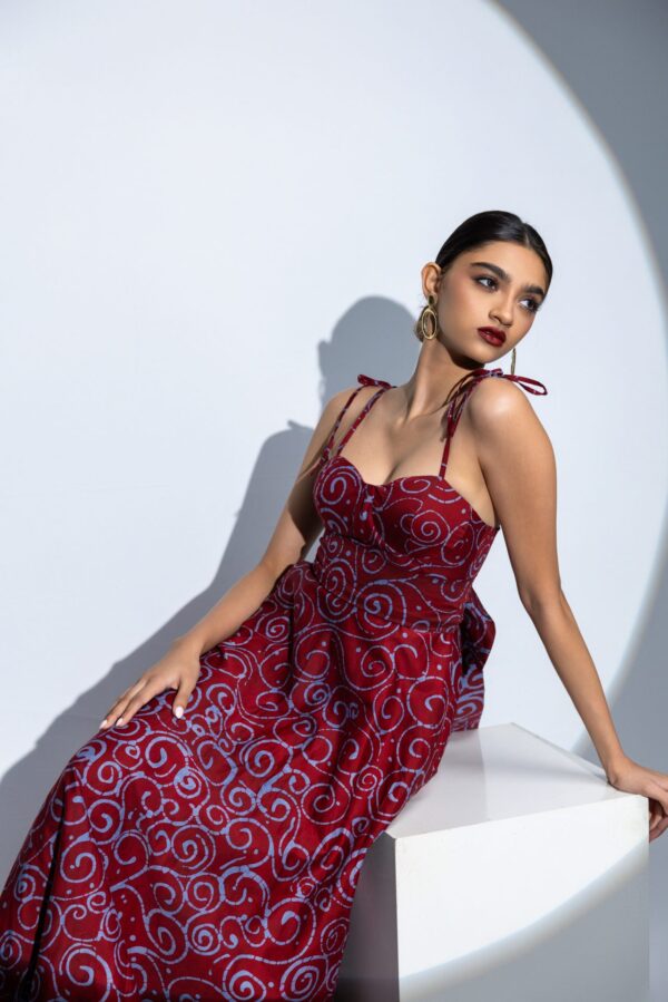 Rosette Corset Batik Midi Dress