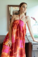 Franze Flowy Maxi Dress in Pink and Orange Silk Batik