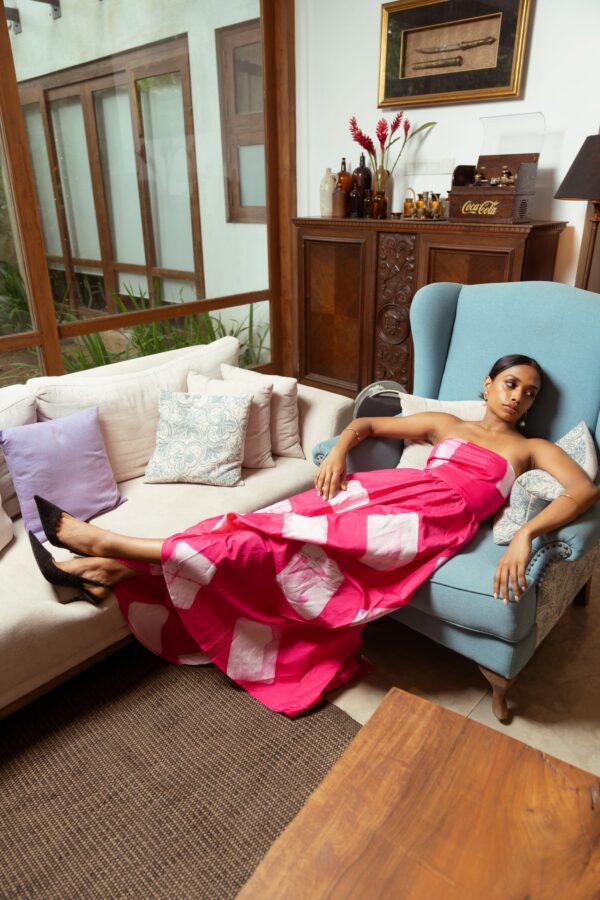 Zori Strapless Batik Maxi Dress in Pink