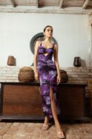 Carina Fitted Purple Batik Dress with Cut Out Detail