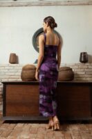 Carina Fitted Purple Batik Dress with Cut Out Detail