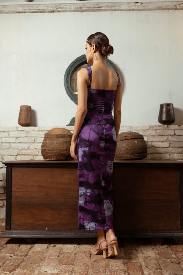 Carina Fitted Purple Batik Dress with Cut Out Detail