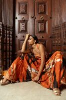 Leila Halterneck Orange and Black Batik Maxi Dress