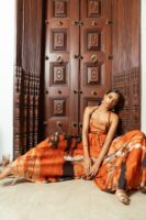 Leila Halterneck Orange and Black Batik Maxi Dress