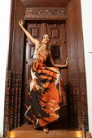 Leila Halterneck Orange and Black Batik Maxi Dress