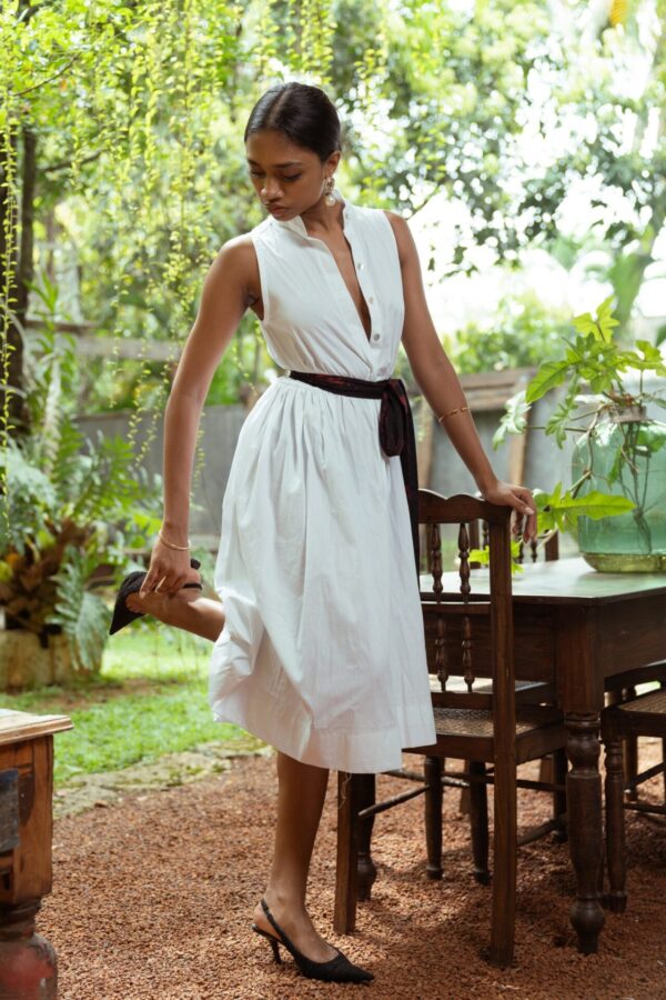 Isla Sleeveless Midi Dress with Batik Accent Belt
