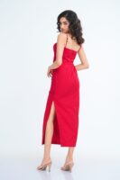 Kiera Strappy Fitted Midi Dress in Red