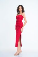 Kiera Strappy Fitted Midi Dress in Red