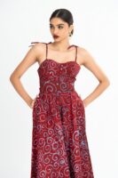 Rosette Corset Batik Midi Dress