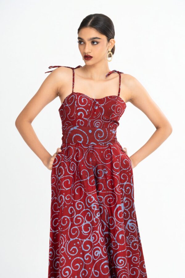 Rosette Corset Batik Midi Dress