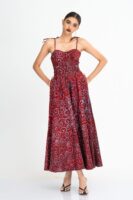Rosette Corset Batik Midi Dress