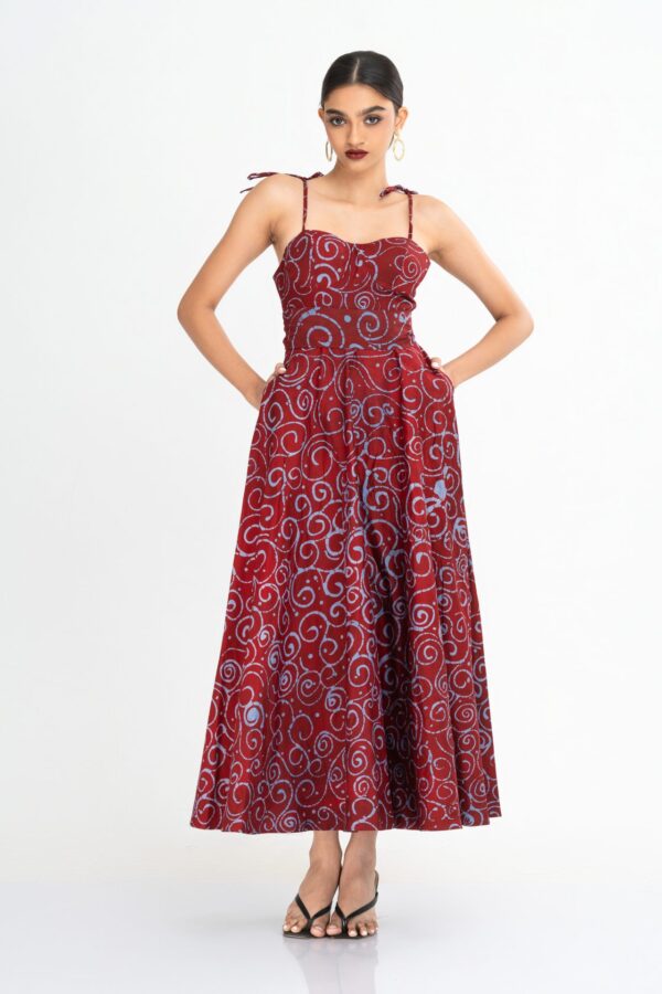 Rosette Corset Batik Midi Dress