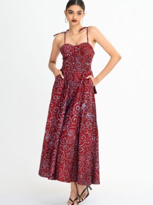 Rosette Corset Batik Midi Dress