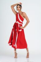 Myla Flared One Shoulder Midi Dress in Red