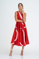 Myla Flared One Shoulder Midi Dress in Red
