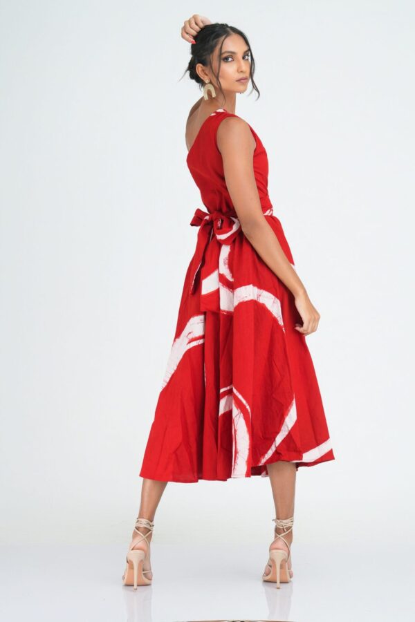 Myla Flared One Shoulder Midi Dress in Red