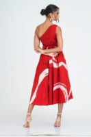 Myla Flared One Shoulder Midi Dress in Red