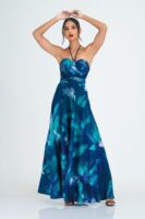 Juliet Green and Blue Corset Batik Maxi Dress