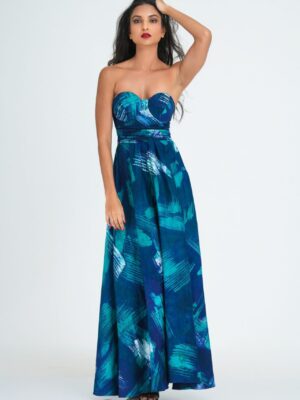 Juliet Green and Blue Corset Batik Maxi Dress
